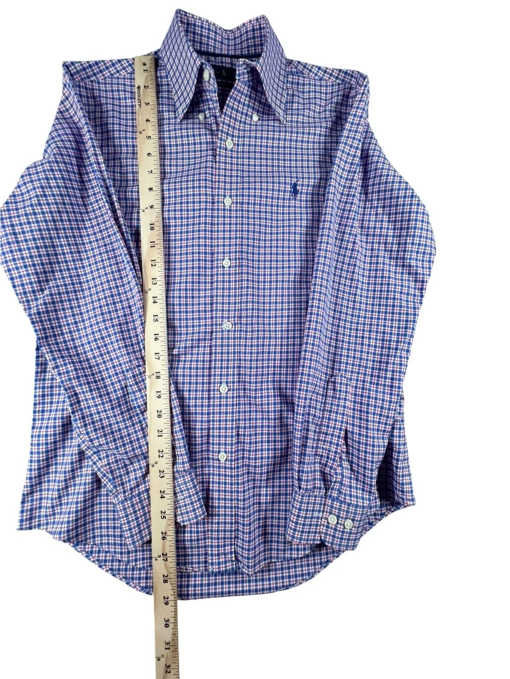 Polo Ralph Lauren Check Plaid Button Down Shirt Blue Red Non Iron Mens S